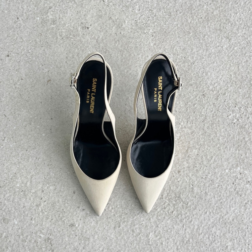 Saint Laurent Zoe Slingback Pump in Pale Sand - Picture 3 of 15